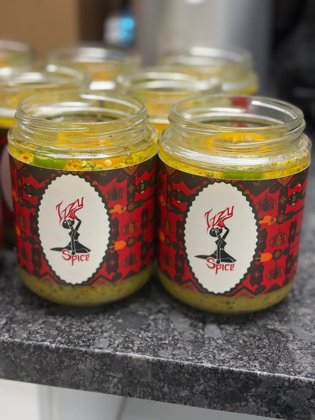 Izzyspice jar on kitchen counter